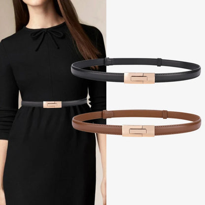 Brand soft cowhide thin belt ladies decorative dress adjustable black belt female fashion