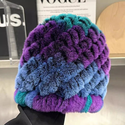 Women Winter Warm Real Rex Rabbit Fur Hat Snow Cap Winter Hats for Women Girls Real Fur Knit Skullies Beanies Natural Fluffy Hat