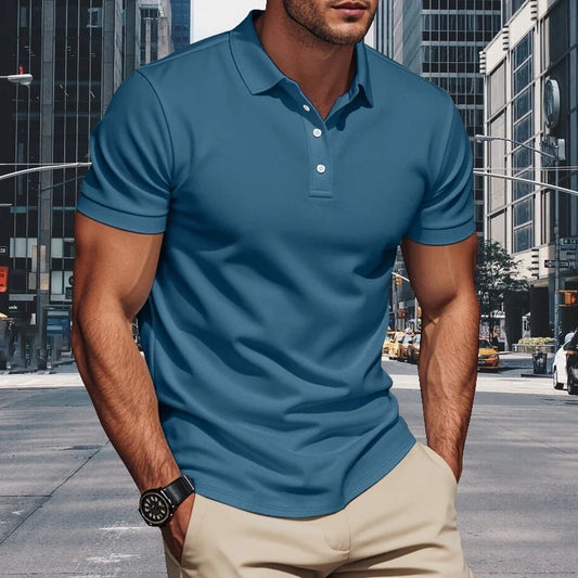 2025Summer new men's polo shirt men's lapel business office solid color short sleeved T-shirt Male fashionable casual sports top