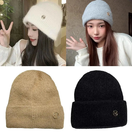 Fluffy Ear Protection Hat Thick Knitted Hats Beanies Pullover Hats Versatile Cute Soft Fashionable Warm Autumn Winter Cap