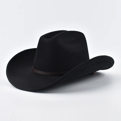 Unisex Western Cowboy Hat With Leather Vintage Big-edge Gentleman Cowgirl Jazz Hat Cloche Church Sombrero Hombre Caps
