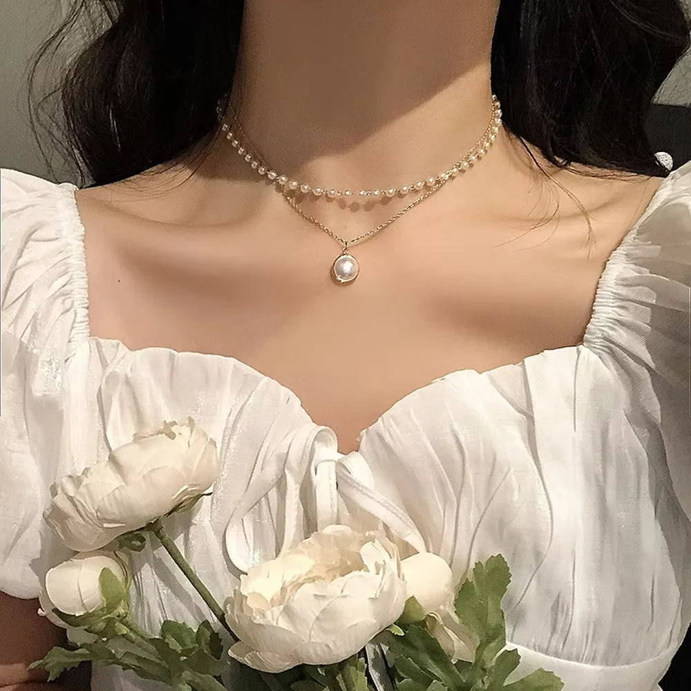2025 New Women's Pearl Necklace Set 14K Gold Fashion Neck Chain Jewelry
