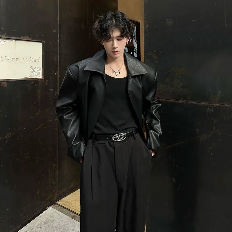 Handsome Fashion No Buttons PU Leather Jacket Men's Women's Motorcycle Faux Leather Jacket