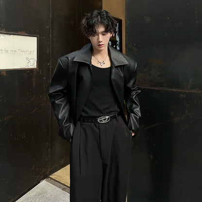 Handsome Fashion No Buttons PU Leather Jacket Men's Women's Motorcycle Faux Leather Jacket