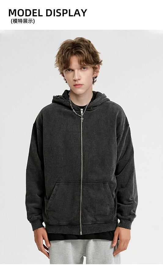 Washed and aged sweatshirt, men's loose hoodie, round-neck jacket  S-5XL