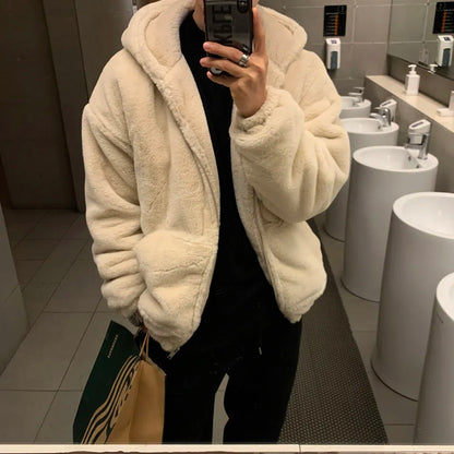 Winter faux lamb wool jacket men's padded thickened cotton clothing