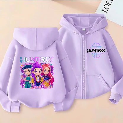 Funny Zip Up Sweatshirts Kpop Demon Hunters Hoodie Children Clothes Kid Girl Boy Sweatshirt Zipper Hoody Baby Casual Top