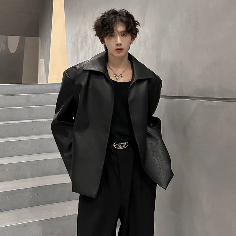 Handsome Fashion No Buttons PU Leather Jacket Men's Women's Motorcycle Faux Leather Jacket