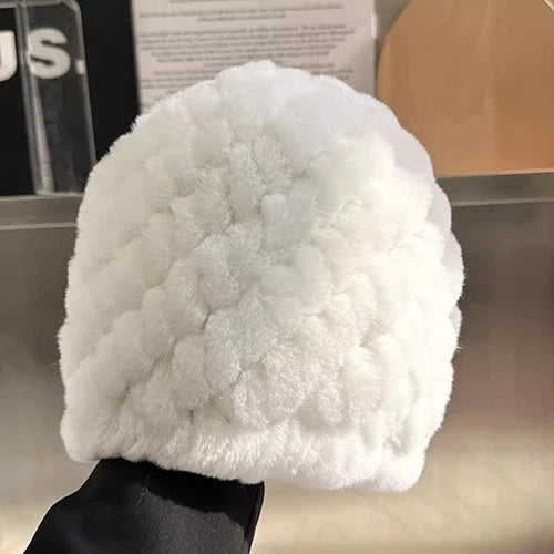 Women Winter Warm Real Rex Rabbit Fur Hat Snow Cap Winter Hats for Women Girls Real Fur Knit Skullies Beanies Natural Fluffy Hat