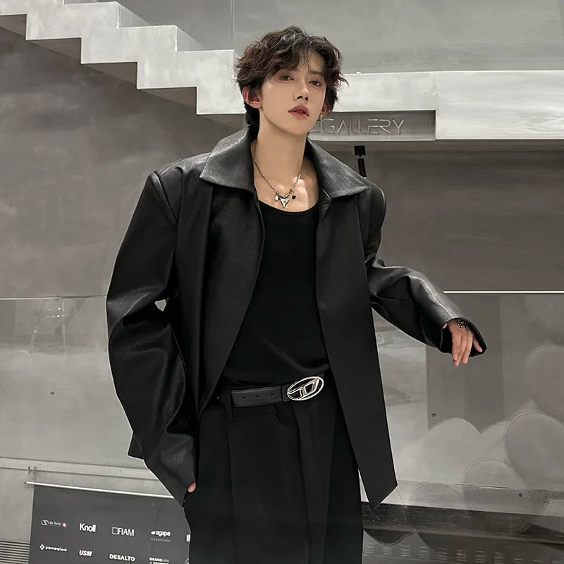 Handsome Fashion No Buttons PU Leather Jacket Men's Women's Motorcycle Faux Leather Jacket