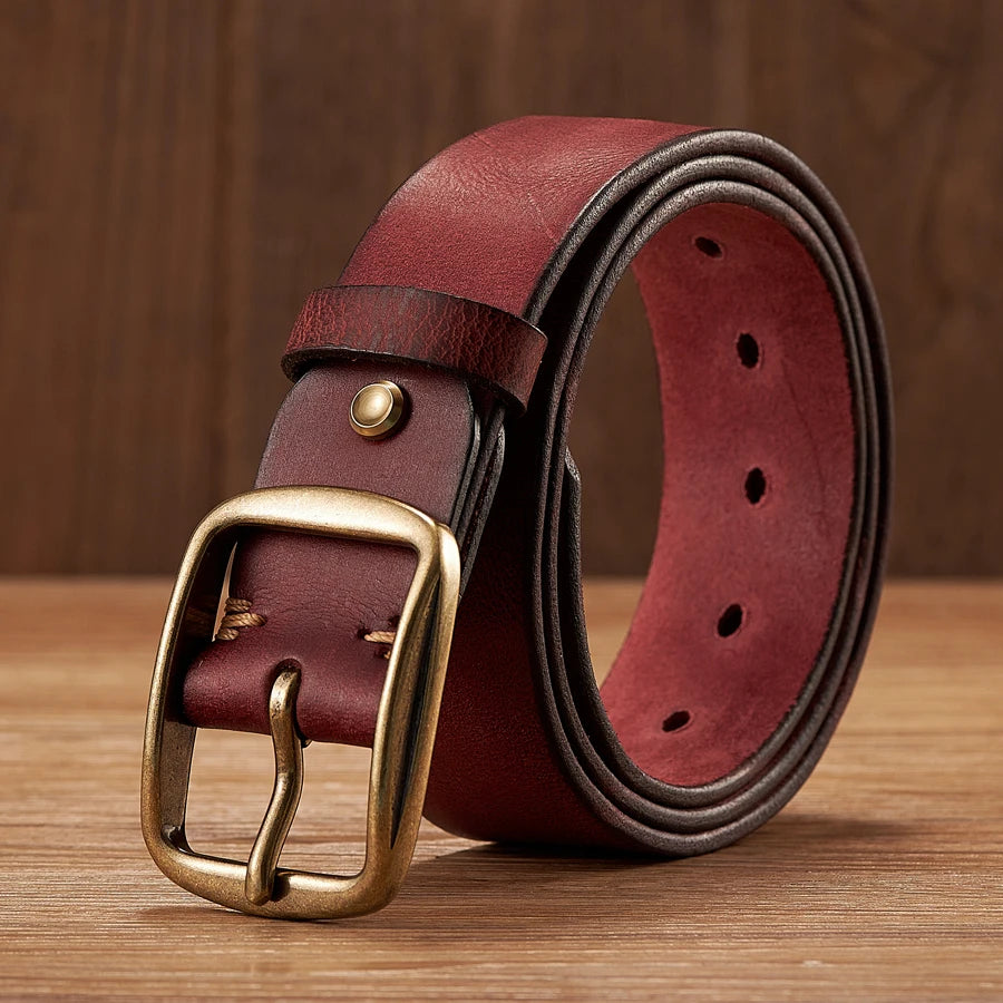 Thick Cowhide Copper Pin Buckle Real Genuine Leather Belt For Jeans Fashion Casual Belt