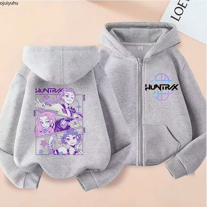 Funny Zip Up Sweatshirts Kpop Demon Hunters Hoodie Children Clothes Kid Girl Boy Sweatshirt Zipper Hoody Baby Casual Top