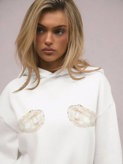 Winter Russian shell printed street hoodie women American pure cotton round neck y2k comfortable wool long sleeve sweatshirt