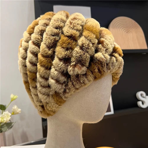 Women Winter Warm Real Rex Rabbit Fur Hat Snow Cap Winter Hats for Women Girls Real Fur Knit Skullies Beanies Natural Fluffy Hat