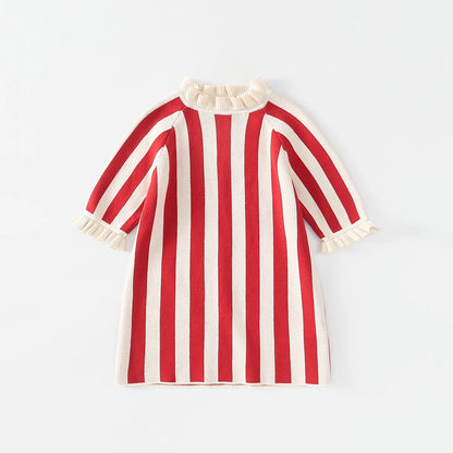 Baby Girl Princess Cotton Sweater Dress Flare Sleeve Autumn Spring Infant Toddler Child Knitted Dress Outfit Baby Clothes 1-5Y