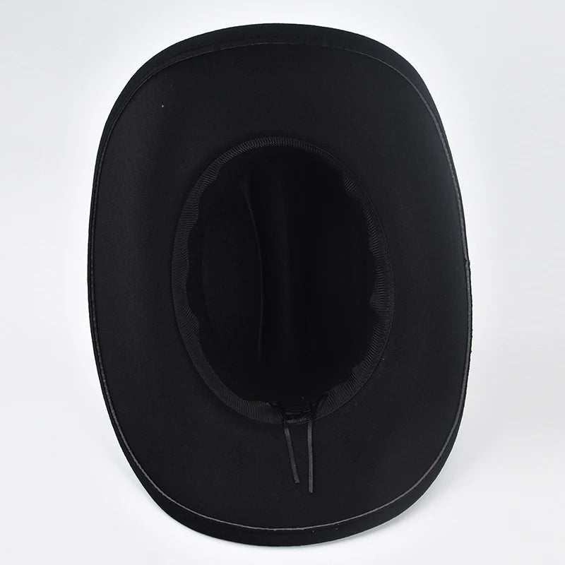 Unisex Western Cowboy Hat With Leather Vintage Big-edge Gentleman Cowgirl Jazz Hat Cloche Church Sombrero Hombre Caps