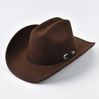 Unisex Western Cowboy Hat With Leather Vintage Big-edge Gentleman Cowgirl Jazz Hat Cloche Church Sombrero Hombre Caps