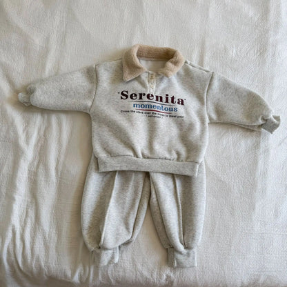 Toddler Kids Boys 2piece Set Winter Letter Printed Turn Down Collar Infant Baby Boy Sweatshirt Ins Solid Color Children Boy Pant