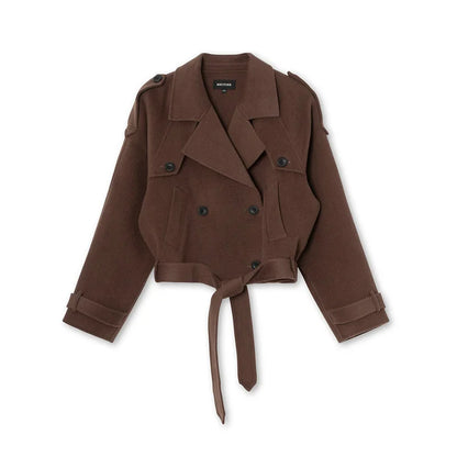 Chic Brown Faux Suede Cropped Casual Coat Vintage Lapel Solid Zipper Short Jacket 2025