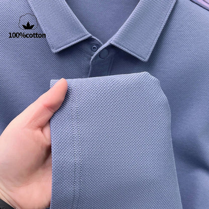 Premium Double-Sided 100% Cotton Polo Shirt - Soft, Skin-Friendly, Textured Pearl Weaving, Strong Luster, Stylish & Comfortable