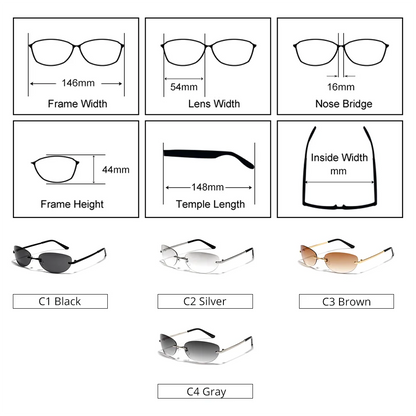 Ralferty Cool Rimless Cat Eye Sunglasses Women Men UV400 2025 Vintage Designer Steampunk Black Sun Glasses