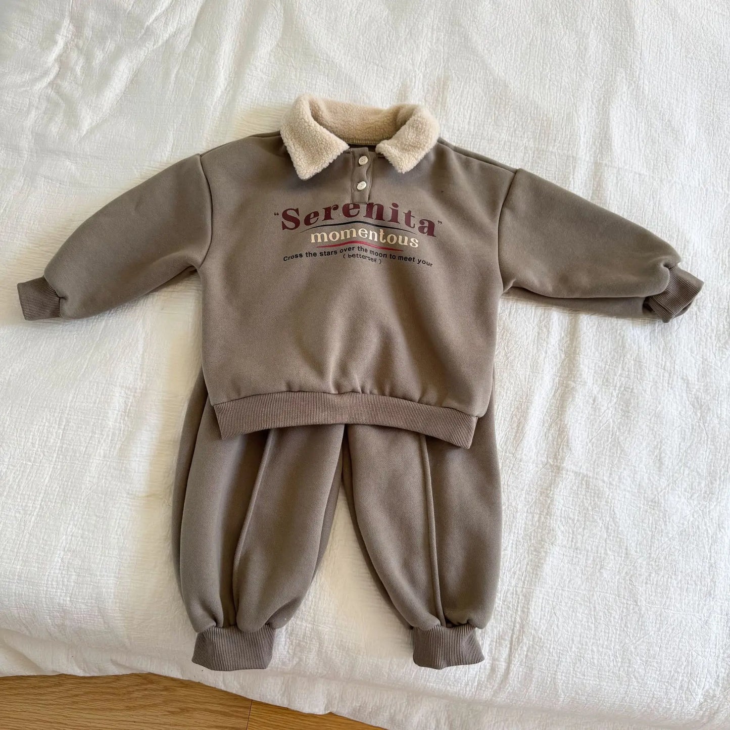 Toddler Kids Boys 2piece Set Winter Letter Printed Turn Down Collar Infant Baby Boy Sweatshirt Ins Solid Color Children Boy Pant