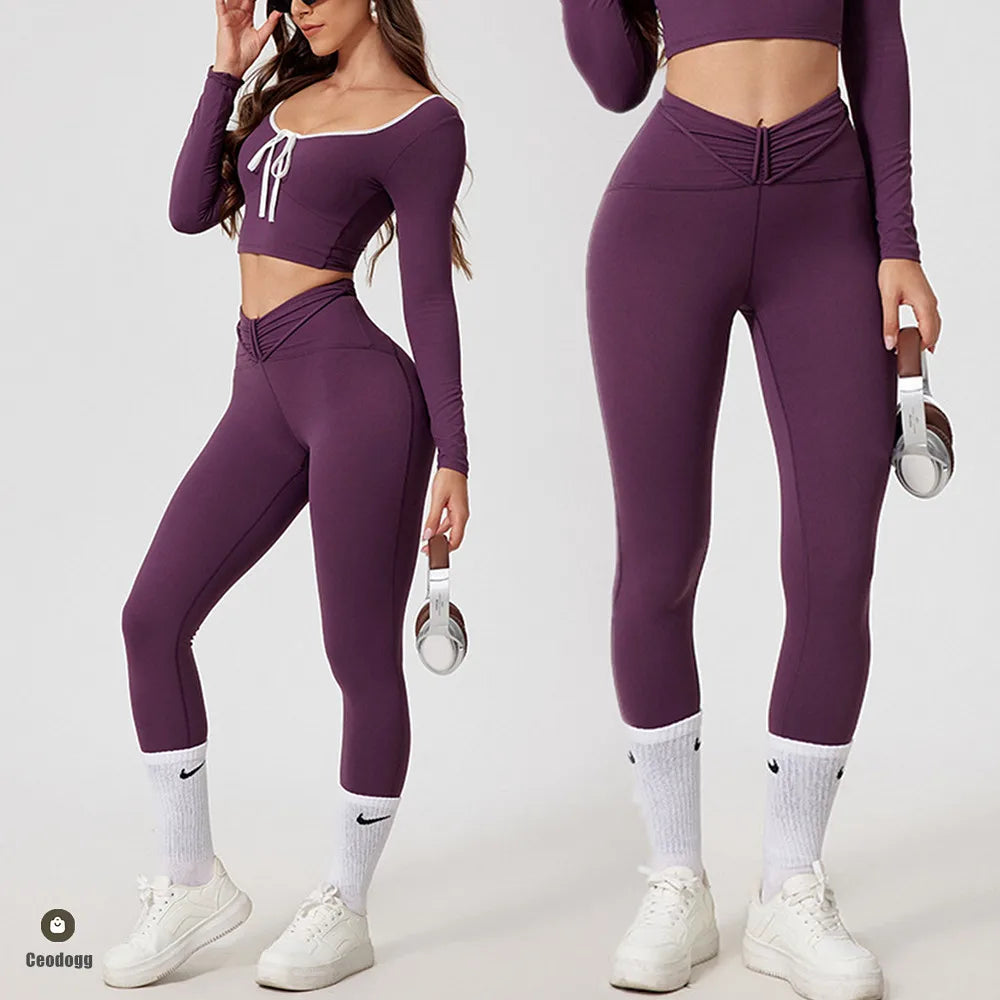 1/2Pcs Pad Crop Top Shirt Long Sleeve Gym Women Workout Yoga Set Women Running Legging Fitness Bra Sports Female Active Wear