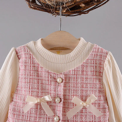 Baby Dresses For Girls Cotton Fashion Long Sleeve Patchwork Fake Two-Piece Outfit Clothes Infant Toddler Girl Long Sleeve Dress