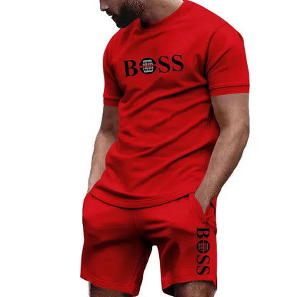 Men's two-piece sportswear, short sleeved T-shirt and pants set, running and fitness sportswear, summer 2024, big discount, 2024