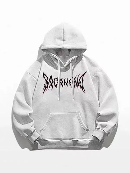 Unisex Cotton Hoodie Street Style Autumn Winter Thickened Fleece Lined Dinosaur Print Lazy Style Casual American Student Top