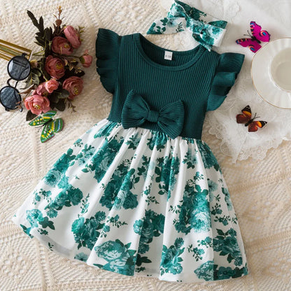 Baby Girls Summer Floral Print Dress 0-3Y European American Style Toddler Flying Sleeves Birthday Dress Infant Girls Clothes