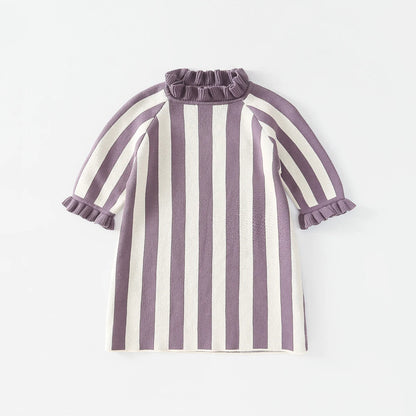 Baby Girl Princess Cotton Sweater Dress Flare Sleeve Autumn Spring Infant Toddler Child Knitted Dress Outfit Baby Clothes 1-5Y