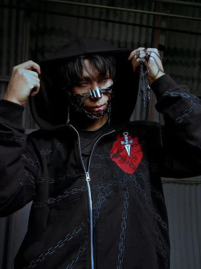 American high street chain heart design women men hoodie Y2K top personality fashion trend punk pullover loose casual sportswear