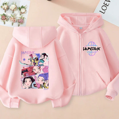 Funny Zip Up Sweatshirts Kpop Demon Hunters Hoodie Children Clothes Kid Girl Boy Sweatshirt Zipper Hoody Baby Casual Top