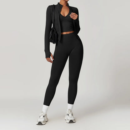 Seamless Gym Set Workout Clothes 2/3PCS Yoga Set Women's Sportswear Fitness Leggings Sports Bra Athletic Long Sleeve Yoga Suit